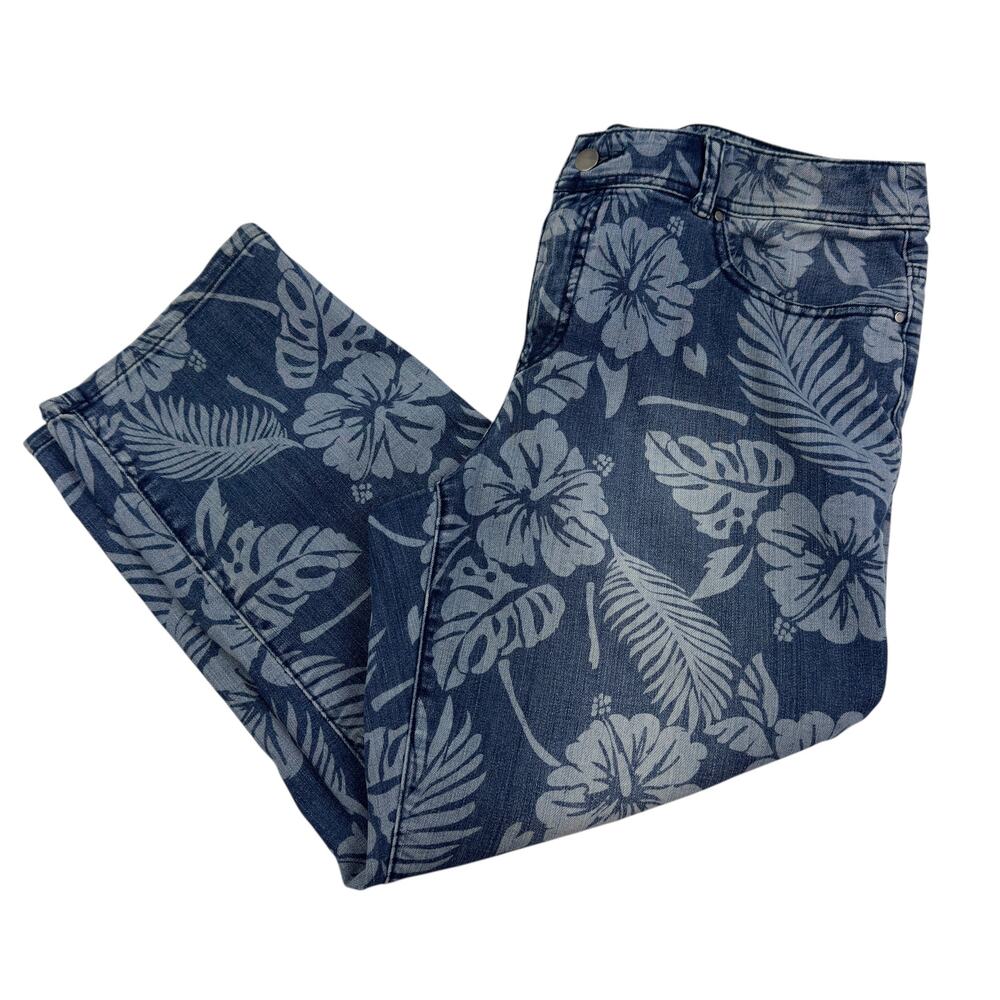 Chico's Fabulously Slimming Tropical Floral Print Cropped Jeans Women's L/12